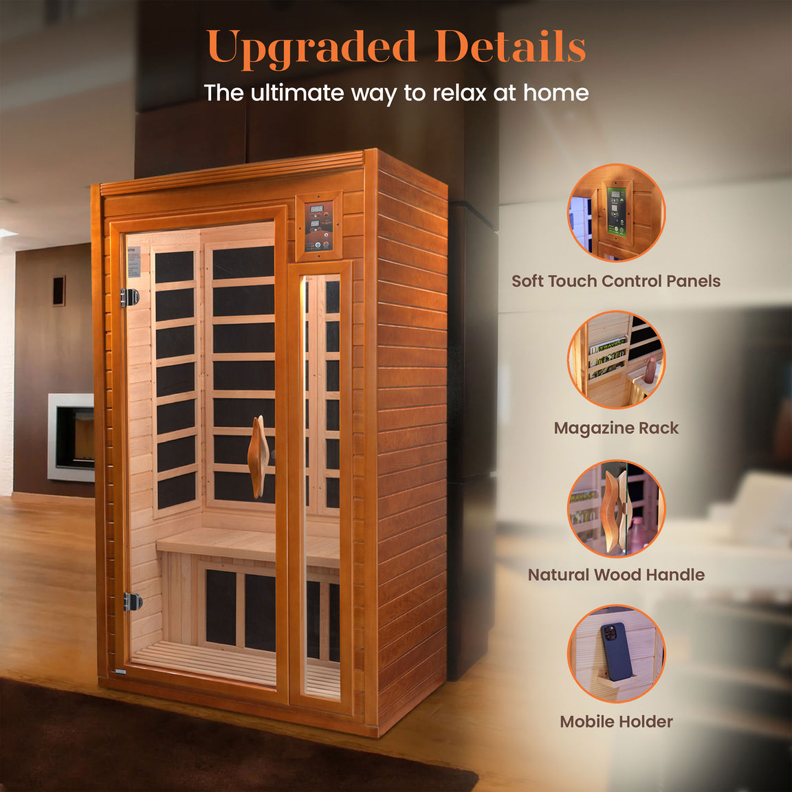 Dynamic Barcelona Elite 1-2-person Ultra Low EMF FAR Infrared Sauna - DYN-6106-01 Elite - interior wide
