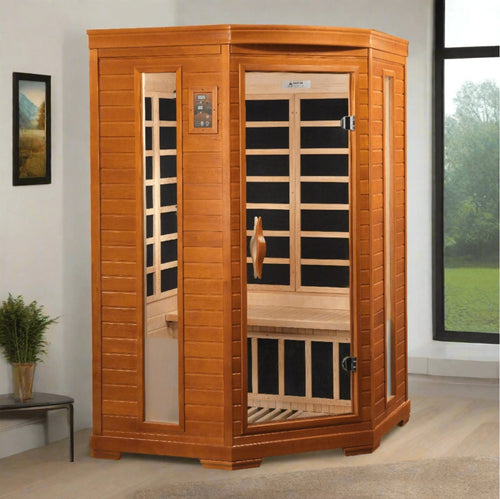 Dynamic "Heming" 2-person Corner Low EMF FAR Infrared Sauna - DYN-6225-02 - three-quarter angle