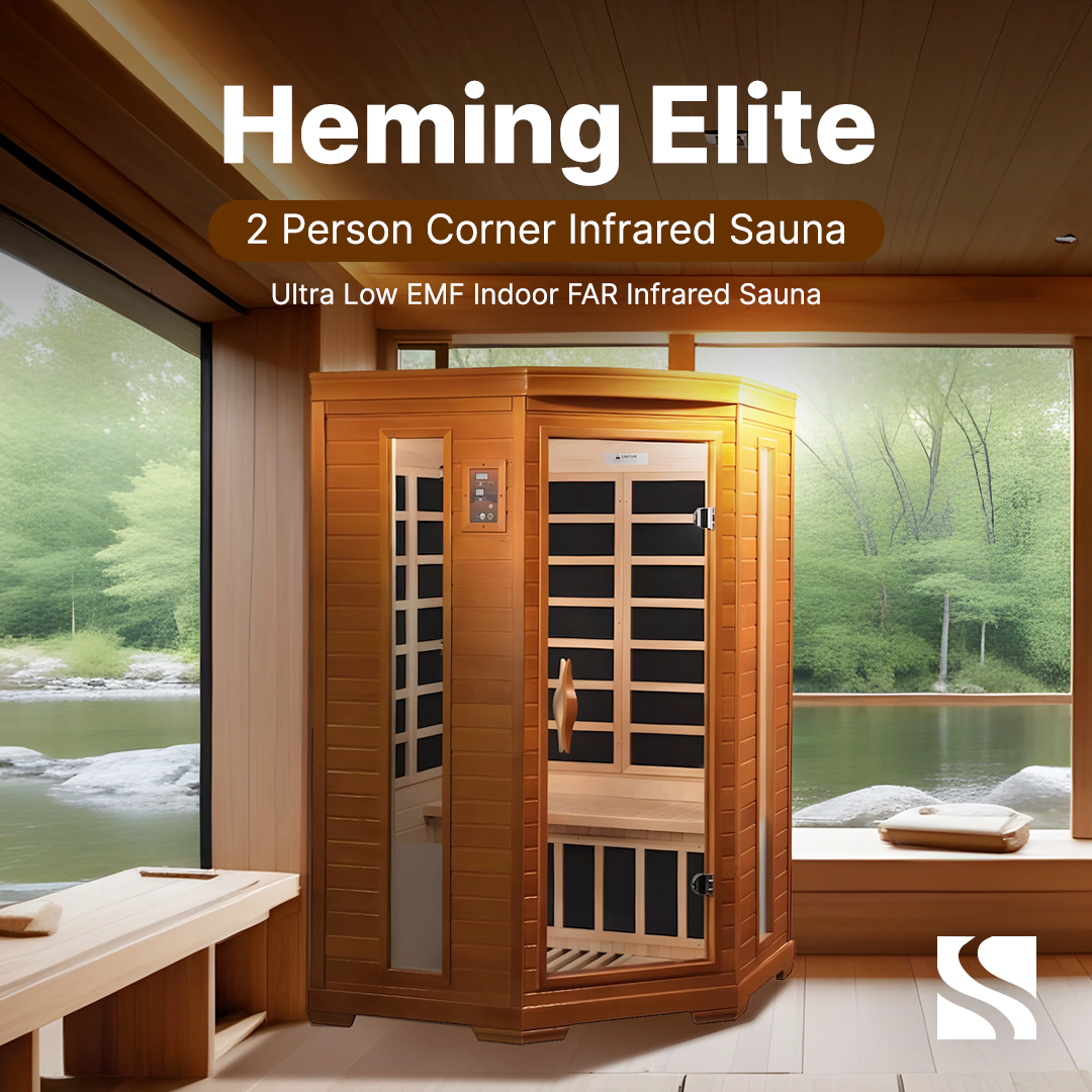 Dynamic Heming Elite 2-person Corner Ultra Low EMF FAR Infrared Sauna - DYN-6225-02 Elite - three-quarter angle