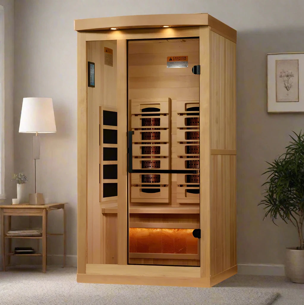 Golden Designs 1-2-Person 2025 Reserve Edition GDI-8010-03 Full Spectrum with Himalayan Salt Bar - wood grain detail