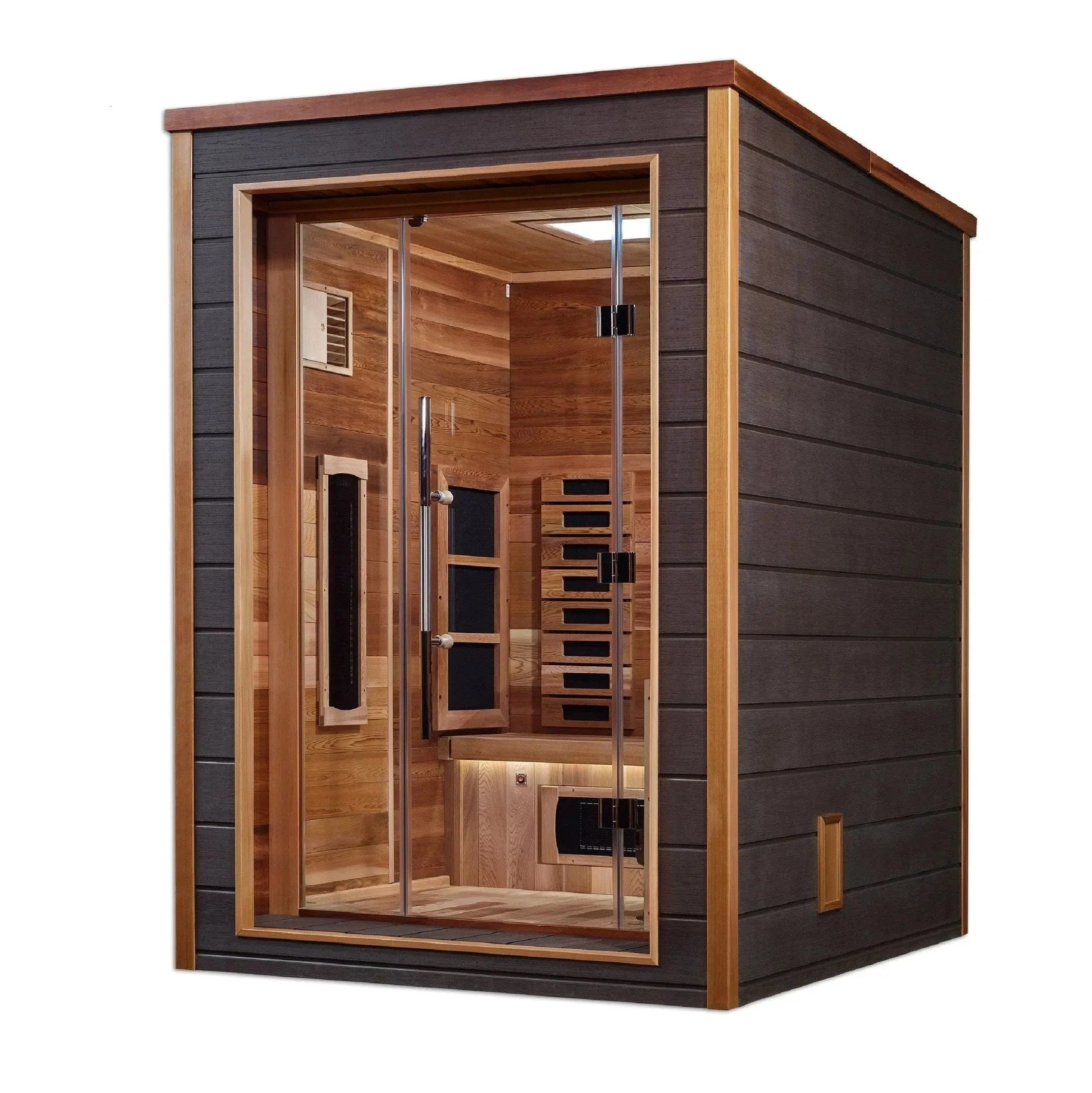 Golden Designs Nora 2 Person Hybrid Outdoor Sauna GDI-8222-01 - three-quarter angle
