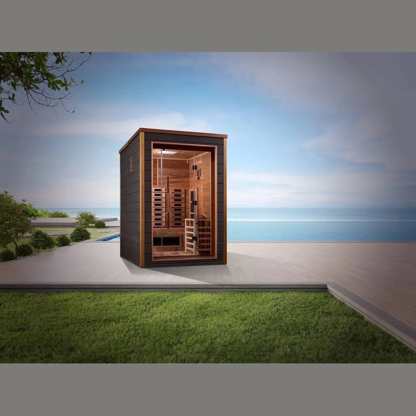 Golden Designs Nora 2 Person Hybrid Outdoor Sauna GDI-8222-01 - lifestyle scene